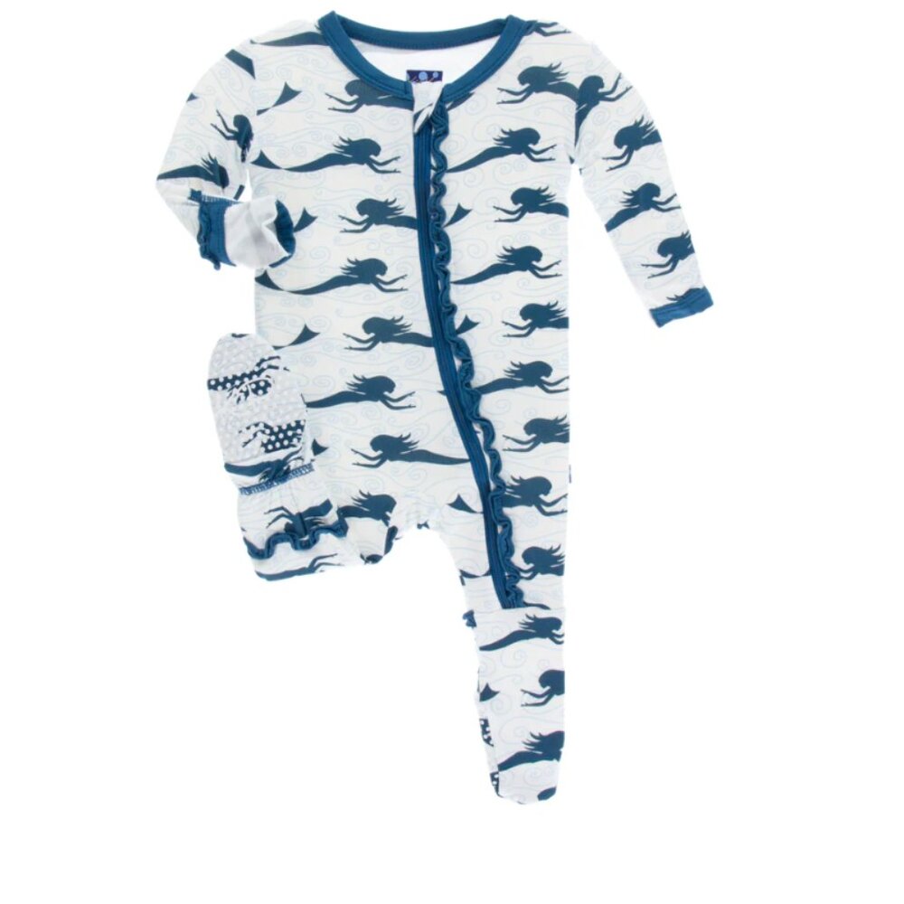 NWOT Kickee Pants bamboo Natural Mermaid footie 12-18m